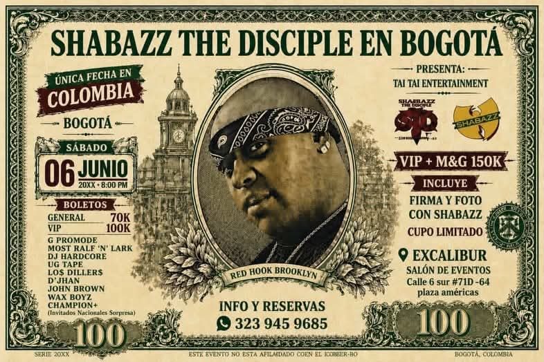 Shabazz The Disciple en Bogotá — VIP meet and greet flyer